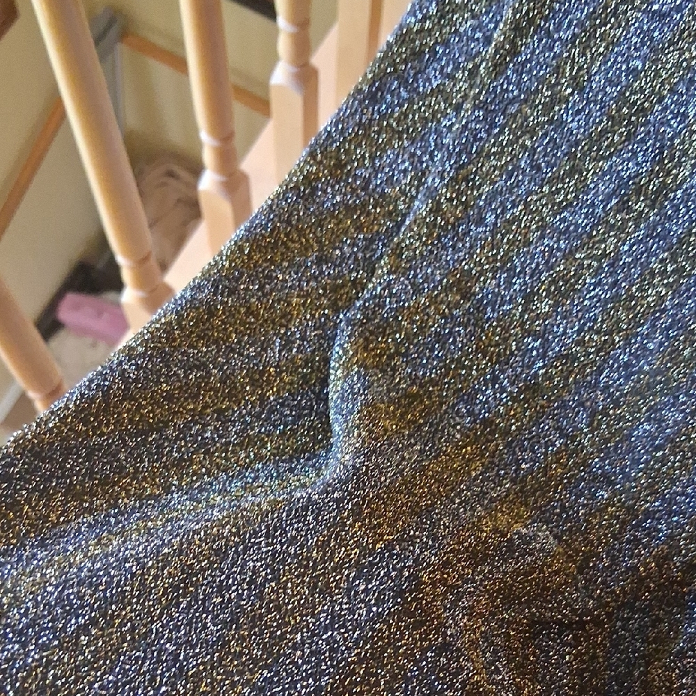 J. Crew Black Mock Neck Gold-Silver Metellic Bling Thread Maxi Dress - Picture 3 of 9